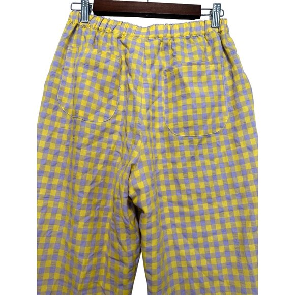 Anthropologie Find Me Now Gingham Wide Leg Pants Women Small Yellow Purpe Dainty - Picture 12 of 16